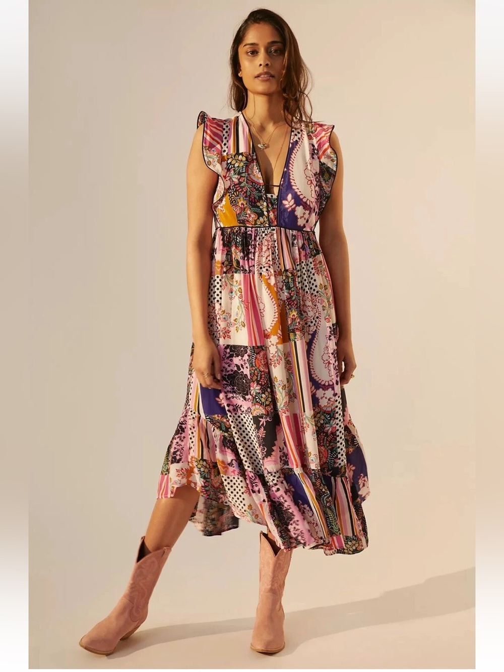 Anthropologie Ruffled Patchwork midi dress size 4